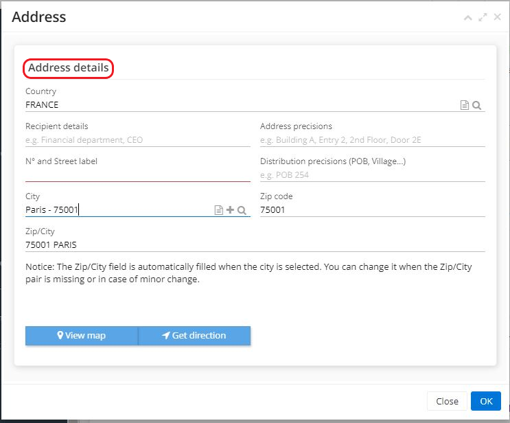 1.6. When clicking on + icon, The Address window will appear. Fill in the fields and configure an address.